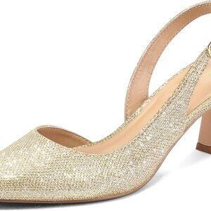 Women's Glitter Slingback Pumps 2-Inch Kitten Heels Pointed Toe Dress Shoes